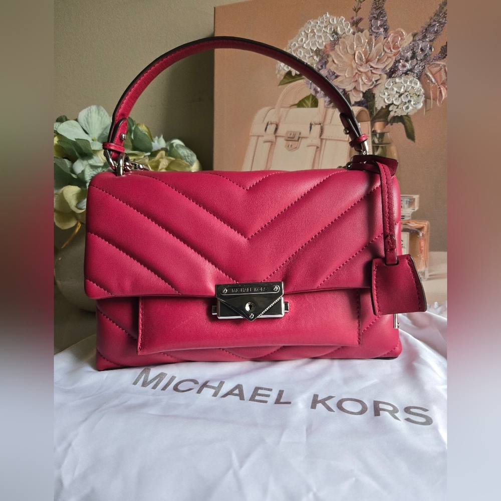 Michael Kors Cece Pink Medium Quilted Leather 2-Way Shoulder Crossbody Bag - Picture 5 of 13